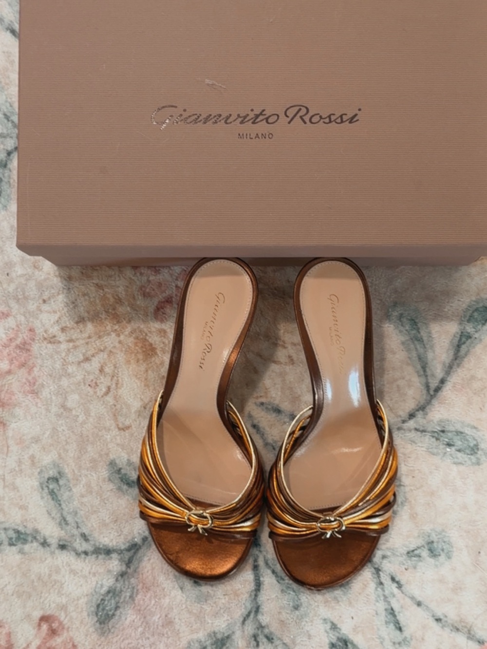 Gianvito Rossi Copper and Gold Twist Slide Mules